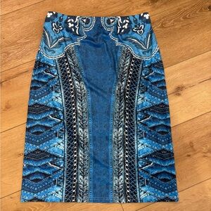New SHEIN Printed Western Print Denim-look Straight Knit Skirt XL